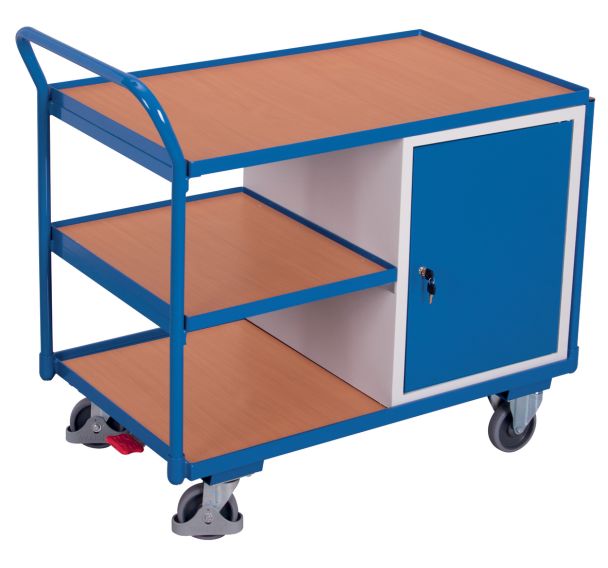 Chariot 3 plateaux bois et bloc-coffre - Capacité 250 Kg