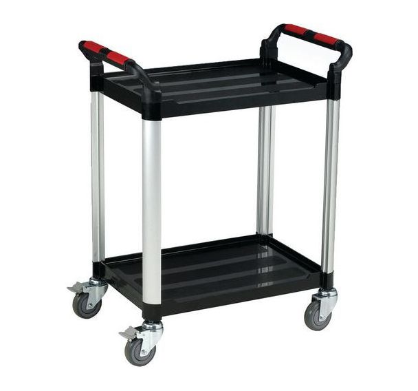 Chariot à plateaux en plastique - 2 plateaux et poignées - Aluminium