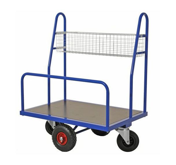 Chariot à plateforme en contreplaqué avec panier, 500 kg