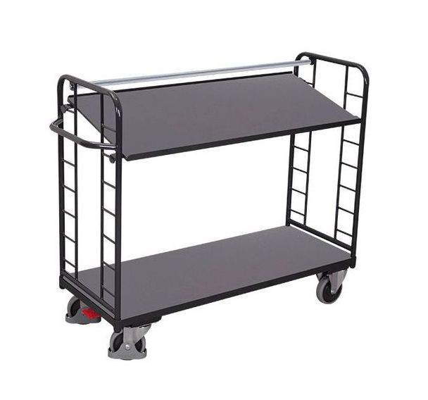Chariot avec 2 étagères MDF décor hêtre