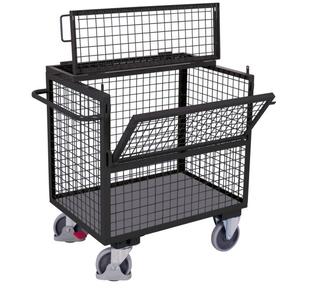 Chariot caisse acier ergonomique - 1 paroi 1/2 rabattable -Capacité 500 kg