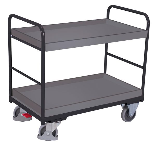 Chariot ergonomique 2 plateaux bois - Barres verticales- Capacité 250 kg