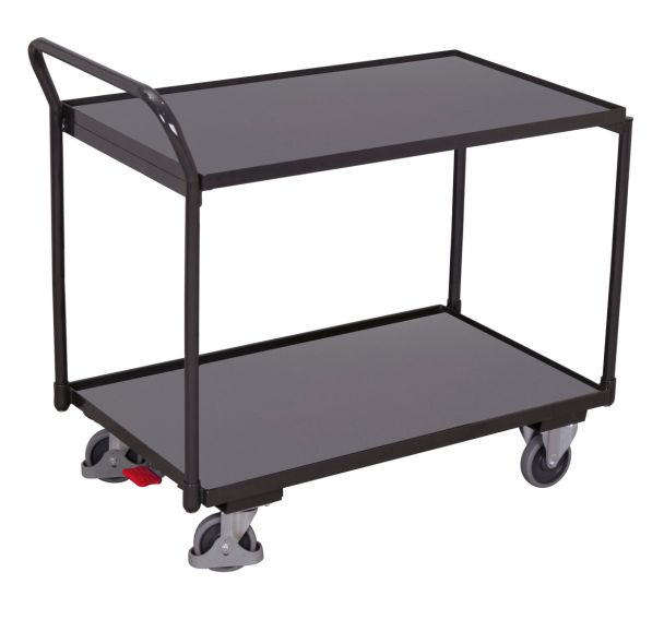 Chariot ergonomique 2 plateaux bois - barre verticale - Capacité 250 kg