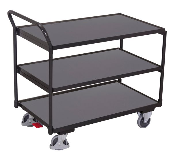 Chariot ergonomique 3 plateaux bois -Barre verticale - Capacité 250Kg