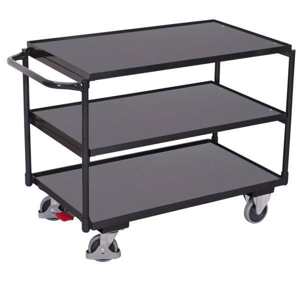 Chariot ergonomique 3 plateaux bois - Barre horizontale - Capacité 250 kg