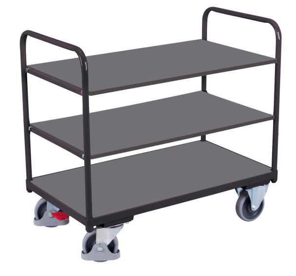 Chariot ergonomique 3 plateaux bois - Barres verticales - Capacité 250 kg