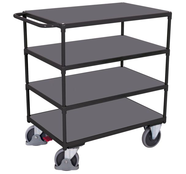 Chariot ergonomique 4 plateaux bois -Barre horizontale -Capacité 500Kg