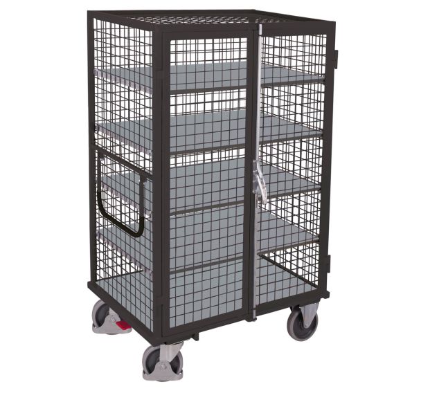 Chariot grillagé avec portes battantes et plateaux - 500 kg
