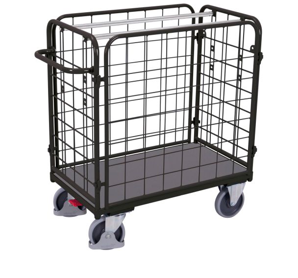 Chariot grillagé bas pour colis avec 4 parois