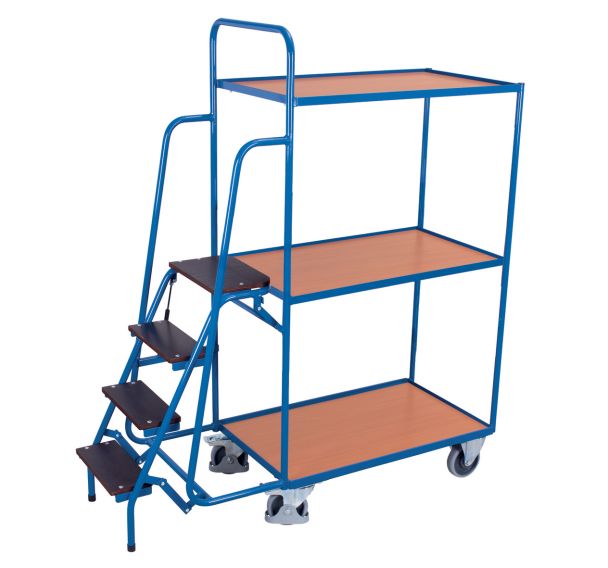 Chariot plateaux bois et marchepieds - 990x595mm - Capacité 250 Kg