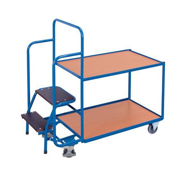 Chariot plateaux bois et marchepieds - Capacité 250 Kg