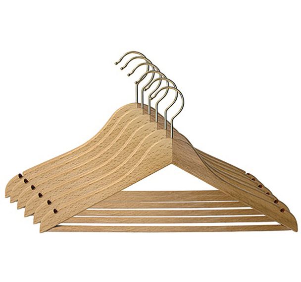 Cintre bois galbe verni x6 a/barre encoches