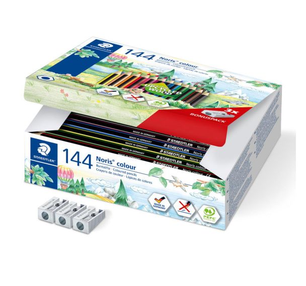 Classpack 144 crayons couleurs Noris Colour Staedtler + 3 taille crayons gratuits