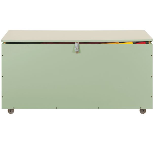 Coffre de rangement sur roulettes 138 cm x 63 cm x 70 cm.