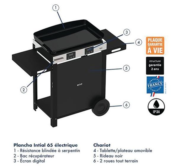 Combo Plancha électrique + Chariot -Initial 65 Inox 55528385 3000W Eno