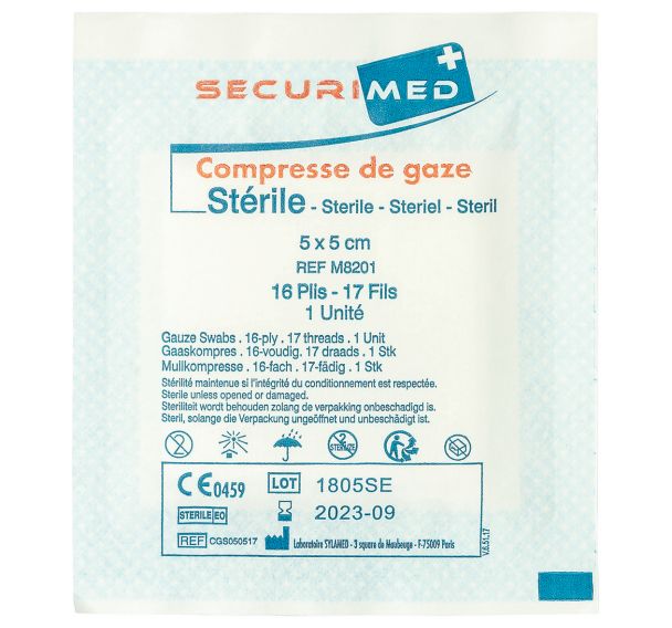 Lot 100 compresses gaze stérile, 10x10cm - Securimed