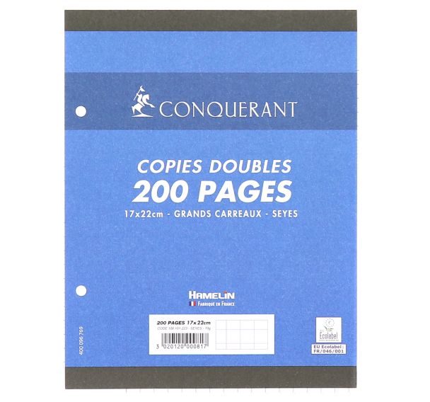 Copies doubles 200 pages 70g 17x22 cm perforées seyes NF 81 (Etui de 50)