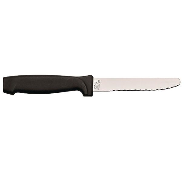 Couteau à steak en inox avec une lame microdentée arrondie 20 cm