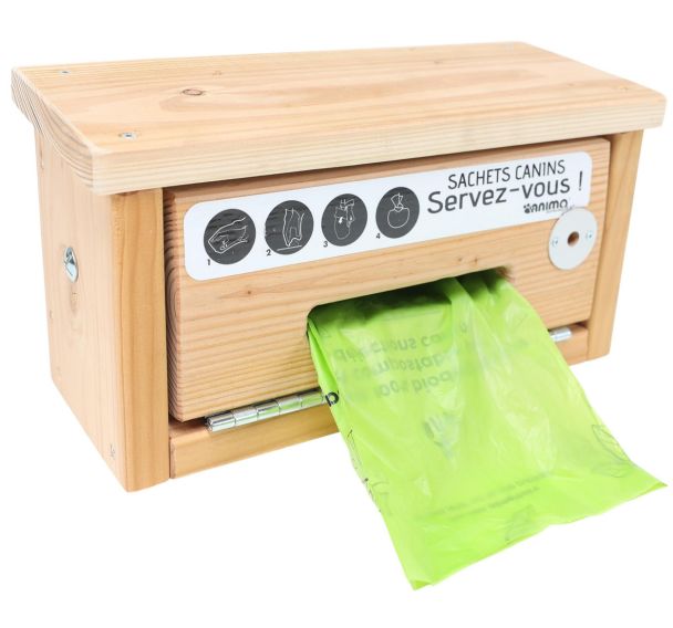 Distributeur de sachets canin en rouleau - bois