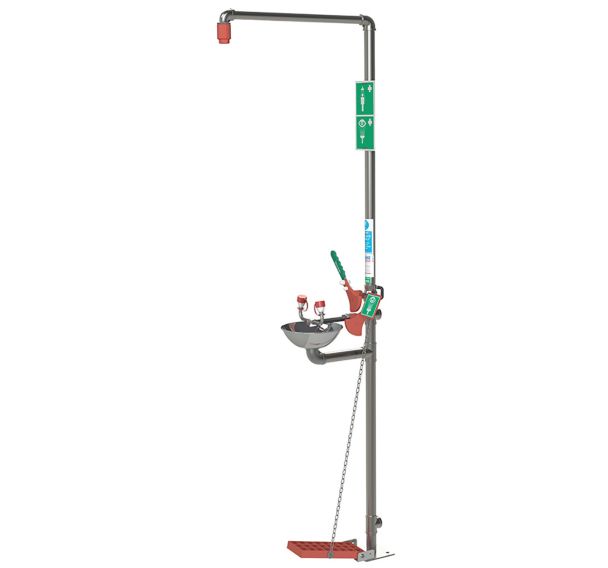 Douche/laveur d'yeux combiné à vidange automatique Inox