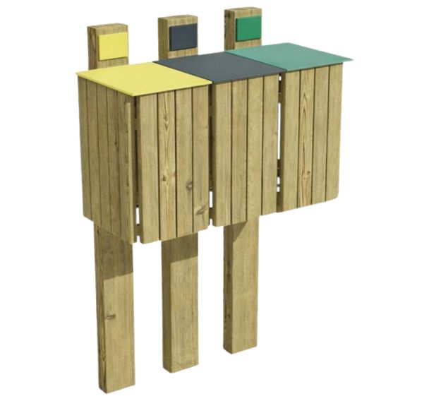 Ensemble 3 poubelles tri sélectif Fréhel 120L - pin traité