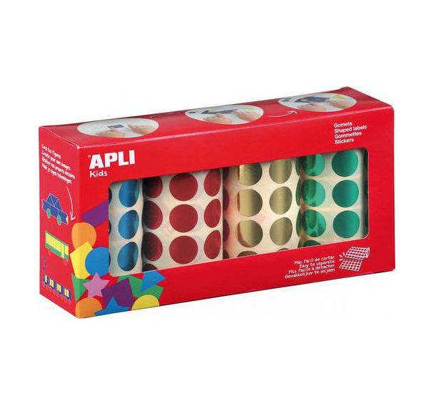 Ensemble 4 rouleaux gommettes ronde Ø 20 mm couleurs métallisées