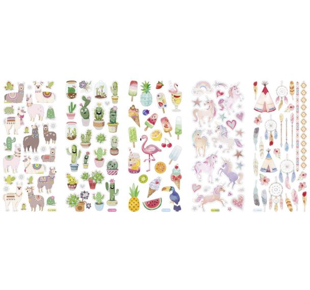 Ensemble 5 feuilles de stickers thèmes variés humoristique