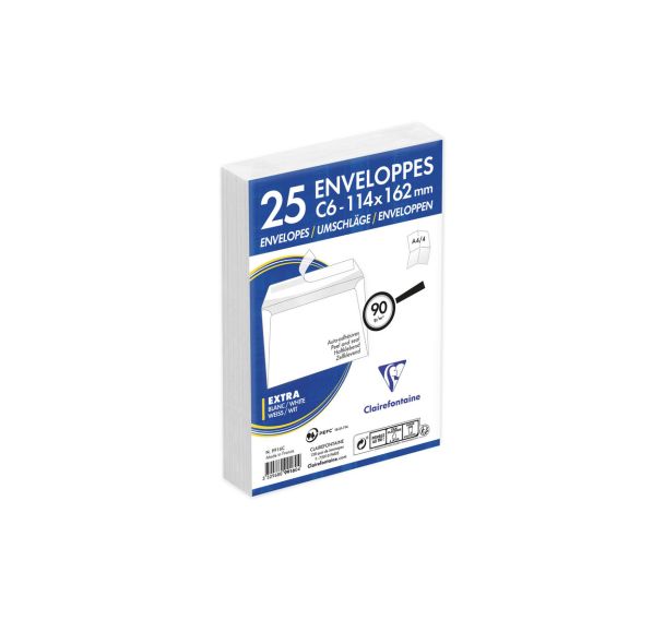 Enveloppes extra blanc C6 90g - Clairefontaine