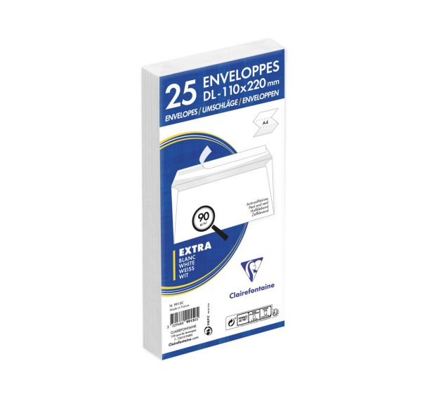 Enveloppes extra blanc DL 90g - Clairefontaine