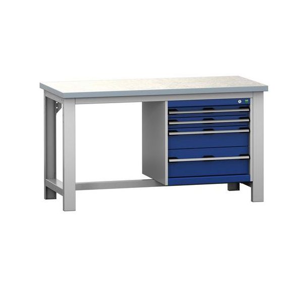 Établi Cubio à 4 tiroirs - Largeur 150 cm - Linoléum