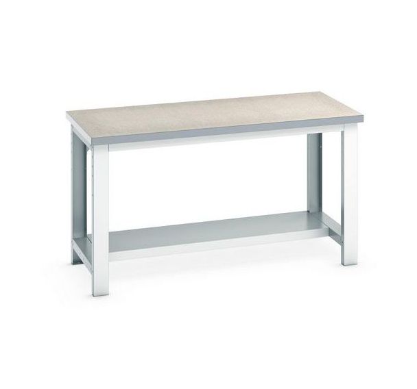 Établi Cubio avec tablette fixe - Largeur 150 cm - Linoléum