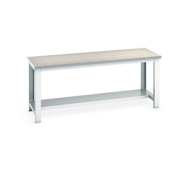 Établi Cubio avec tablette fixe - Largeur 200 cm - Linoléum