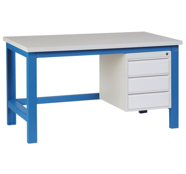 Etabli SI40 plateau mélaminé caisson tiroirs piètement Bleu - Sofame