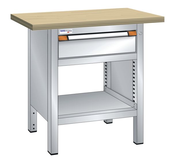 Établi compact hêtre 100x70x85 cm 1 tiroir 1 étagère - Thurmetall