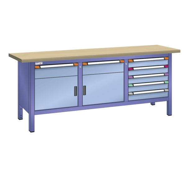 Établi compact hêtre 200x70x85 portes battantes tiroirs - Thurmetall