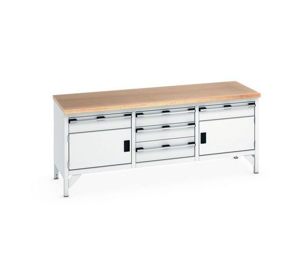Etabli en hêtre Cubio - 2 portes - 5 tiroirs - L2000mm - Bott