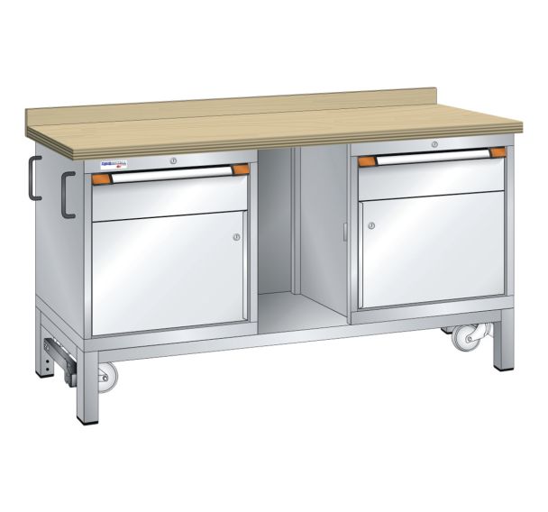 Établi mobile multiplex 150x70x87 battantes, tiroirs - Thurmetall