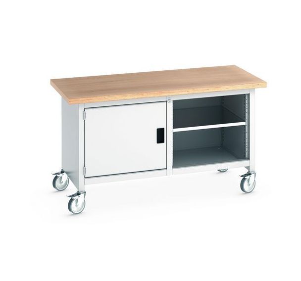 Etabli roulant monobloc Cubio - plateau hêtre 1 porte et tablette - Bott