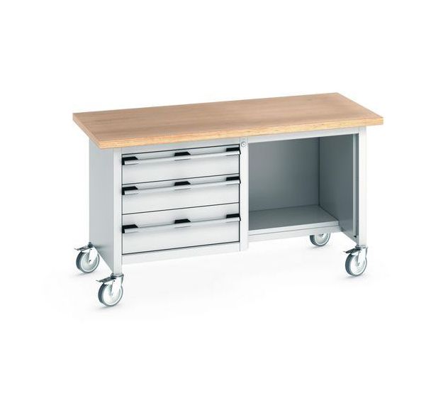 Etabli roulant monobloc Cubio - plateau hêtre et tiroir - Bott