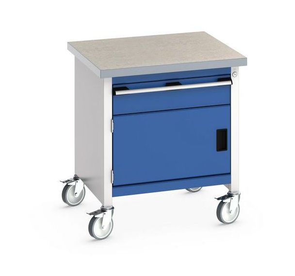 Etabli roulant monobloc Cubio - plateau linoléum 1 porte et tiroir - Bott