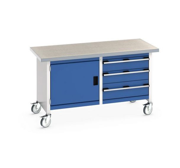 Etabli roulant monobloc Cubio - plateau linoléum 1 porte et tiroir - Bott