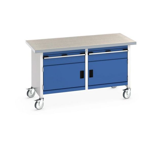 Etabli roulant monobloc Cubio - plateau linoléum 2 portes et tiroirs - Bott