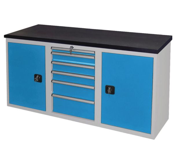 Etabli sur armoire basse plateau caoutchouc - Anjou Tolerie