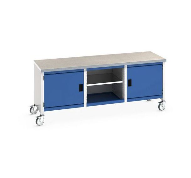 Etablis roulant LxPxH: 2000x750x840mm, dessus lino, 2 comp.