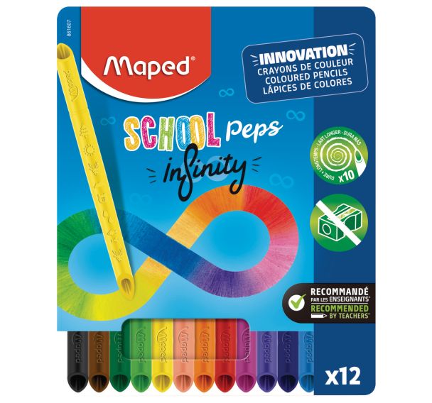 Etui 12 crayons de couleurs SCHOOL'PEPS INFINITY sans déchet