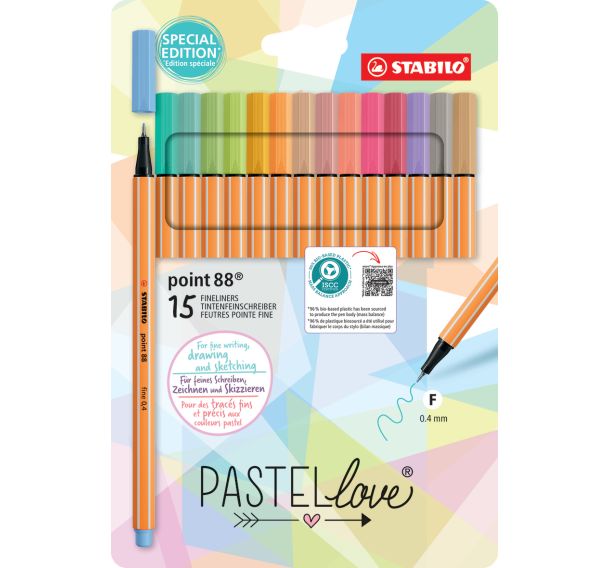 Etui carton 15 stylos-feutres STABILO point 88 coul. pastel