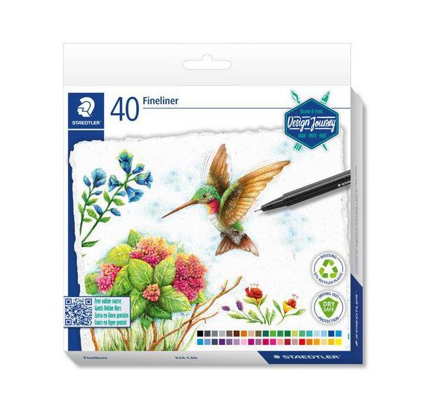 Etui carton 40 feutres triplus® fineliner 334 assortis