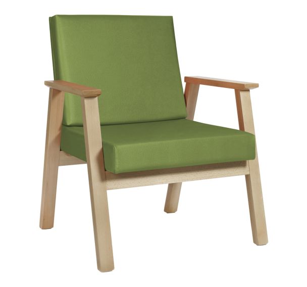 Fauteuil Cadéo hêtre naturel tissu enduit PVC - Sunset Creation