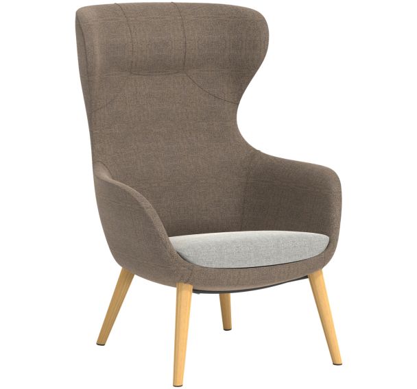 Fauteuil Eneka dossier haut 4 pieds bois tissu chiné non feu - Sokoa
