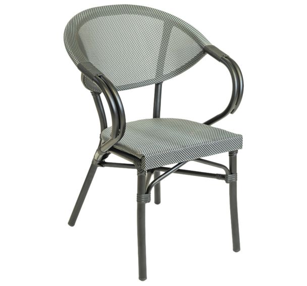 Fauteuil Modene structure alu bois - assise/dossier textylène noir/silver